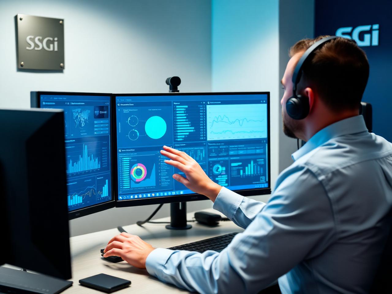 Clients using SGI software at a computer monitor